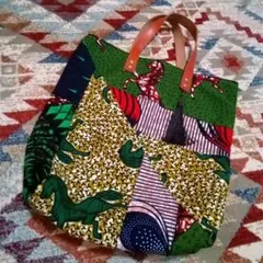 アフリカンプリントパッチワークトートバッグ