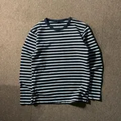 UNIQLO 肉厚 ボーダー カットソー ネイビー 白 クルーネック ロンT M