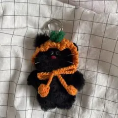 黒猫のフード付きキーホルダー　韓国