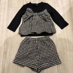 petit main チェック柄リボン上下セット 90cm