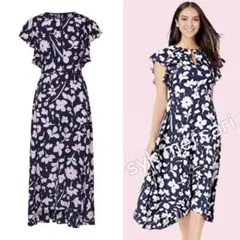 kate spade ケイトスペード 花柄 フレア袖 ワンピース ネイビー