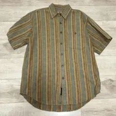 ストライプ 半袖シャツ マルチカラー グリーン系 古着 カジュアル