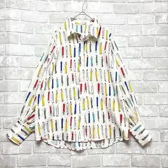 ヴィンテージ風 シャツ M 美品 個性的 ホワイト ゆったり 個性的 とろみのサムネイル