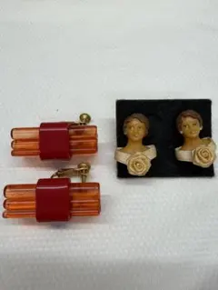 ビンテージ イヤリング セット オレンジ 赤