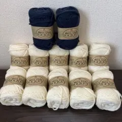 ハマナカ メンズクラブジョッキー 毛糸 白 青 12玉