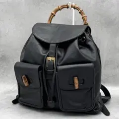 極美品】GUCCI リュック バンブー レザー ゴールド金具 黒 ターン 