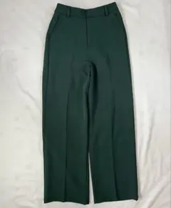 グリーン 深緑 センタープレス ストレートパンツ ウエストゴム きれいめ 古着