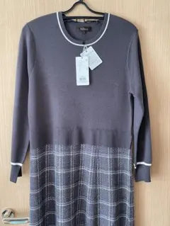 新品未使用　リフレクト　チェック柄ニットドッキングワンピース38(9号)グレー
