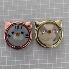 ハンドメイド猫のスマホリング 三毛猫　猫雑貨　ねこスマホリング