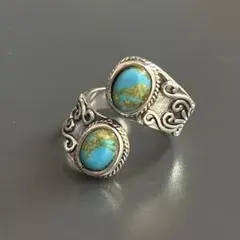 アンティーク ターコイズ オープンリング シルバー サイズフリー ヴィンテージ