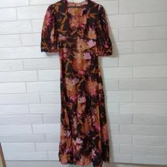 フラワープリント半袖 ロングワンピース レディース海外古着S