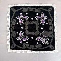 ANNA SUI アナスイ タオルハンカチ 蝶 バタフライ 刺繍 レース 黒のサムネイル