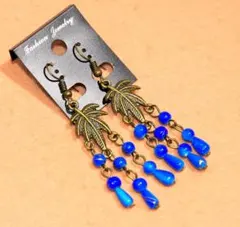 ★エスニックピアス★ロングピアス★アジアン★アンティーク風★新品★Ｗ９８ブルー