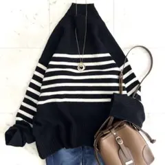 バンヤードストーム ニット セーター ウール カシミヤ ボーダー ブラック 黒