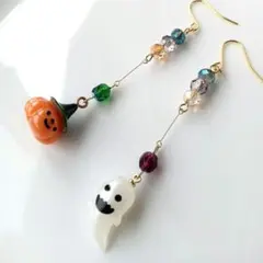 №256 チェコファイアポリッシュ×ハロウィンピアスイヤリング