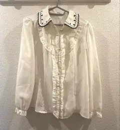 【最安値】axes femme 襟刺繍 フリルブラウス 長袖 ホワイトのサムネイル