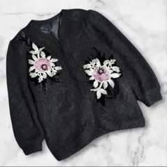 希少 ヴィンテージ 刺繍カーディガン モヘア60% 1点物 ニット レトロ