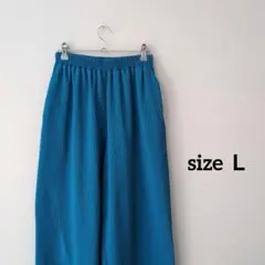 レディース　長ズボン　プリーツパンツ　ウエスト総ゴム　青　Ｌ