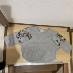 グレー 花柄パッチ 五分袖ニット