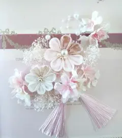 つまみ細工と桜とかすみ草の髪飾り☆卒業式髪飾り