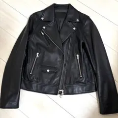 グリーンレーベルリラクシング　ラムレザー　ダブルライダースジャケット 黒