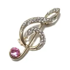 bro-0360　ブローチ　ト音記号　音符　ピンク　ラインストーン　音楽