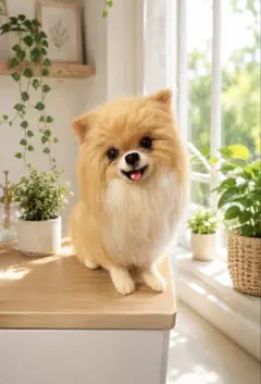 ポメラニアンお座りポーズ 犬 毛糸 羊毛フェルト - メルカリ