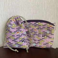 ハンドメイド　ポーチ　巾着　和柄　犬柄　しば犬柄　2点セット