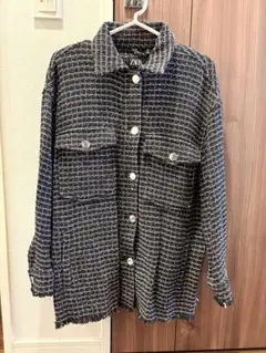 【ZARA ザラ】ツイードフリンジジャケット XS ブラック