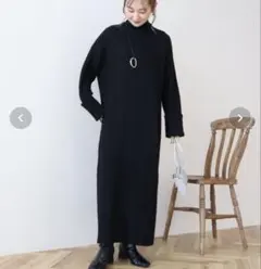 AMERICAN HOLIC モックネックニットワンピース ブラックのサムネイル