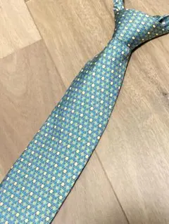 【美品】HERMES エルメス ネクタイ 幾何学柄 カゴ編み風 グリーン シルク