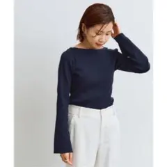 【値下げ】イエナ 2X2リブボートネックプルオーバー ネイビー 中古