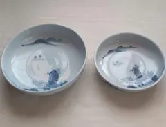 青色風景画の皿セット