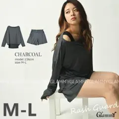 Tタイプ【M-L】ラッシュガード2点セット チャコール×チャコール レディース