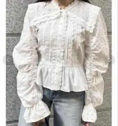 MOUSSY マウジー LACE SHIRRING SLEEVE ブラウス