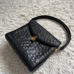 美品オーストリッチ レザー ハンドバッグ ショルダーバッグ 2way ブラック