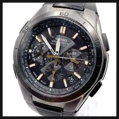 【良品】CASIO カシオ★ウェーブセプター クロノグラフ 腕時計 メンズ 黒