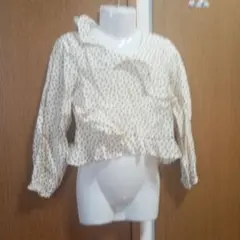 アイボリー ドット柄 フリル長袖シャツ 100cm