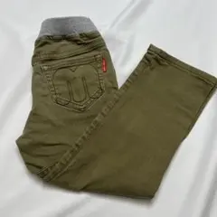 ミキハウスオリーブ色 リブニットウエスト 長ズボン