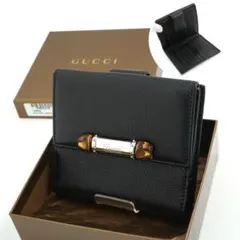 ✨Sランク・箱付き✨　GUCCI ミニ財布　バンブー　竹　二つ折り　ブラック
