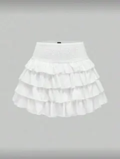 レディース 無地 タック入り ウエスト フリル ミニスカート フレアスカート 白