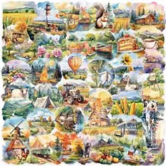 P021　ステッカー　シール　５０枚　風景　景色　動物　花　コラージュ素材