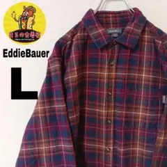 USA古着 EddieBauer　ネルシャツL　ワインレッドネイビー　チェックのサムネイル