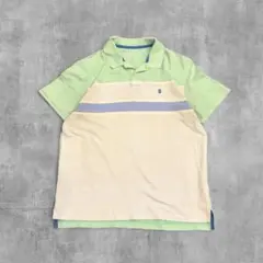 90s ポロシャツ ボーダー パステルグリーン 好配色 古着 XL アメカジのサムネイル