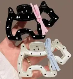 犬　ヘアクリップ　バレッタ　ドット　リボン　ワンホン　雑貨　韓国　ピン