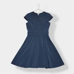 H&M h&m Ｖネック 半袖 膝丈 ワンピース ネイビー 38