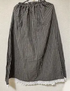 sm2 チェック柄レーススカート　ギンガムチェック　茶色　黒　亜麻　森ガール