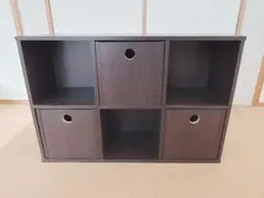 木製オープンシェルフ ダークブラウン 6収納