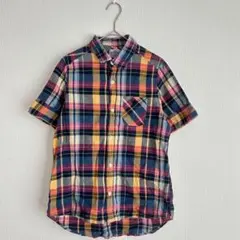 コーエン　チェック柄多色半袖シャツ　レギュラーカラー　S　インド製　a1664
