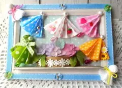 雨の日も楽しく♡傘　エコクラフト　ミニチュア　ハンドメイド　フォトフレーム　梅雨のサムネイル
